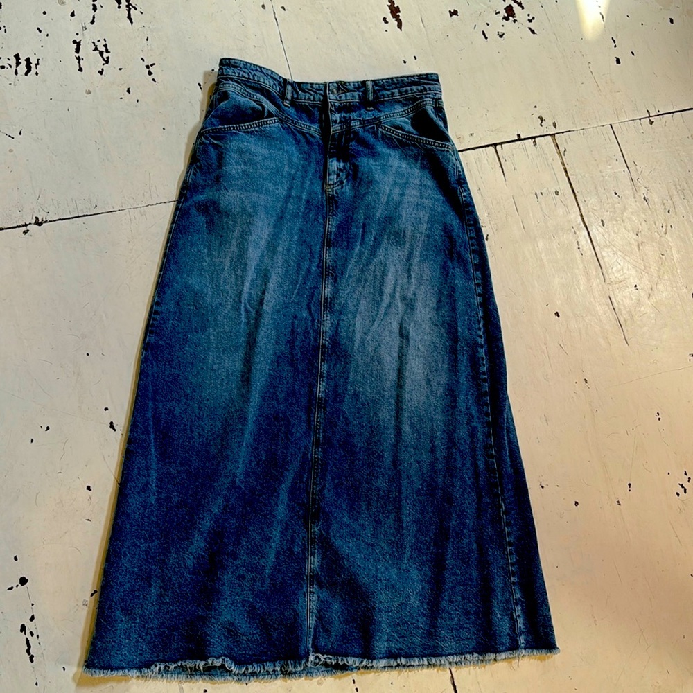 FREE PEOPLE “COME AS YOU ARE” denim maxi skirt